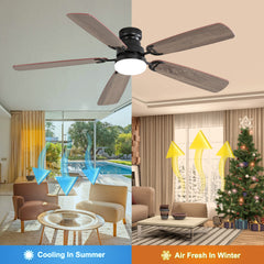 52 Inch Classics Ceiling Fan With Led Light 6 Speed Wind 5 Blades Remote Control DC Motor For Indoor
