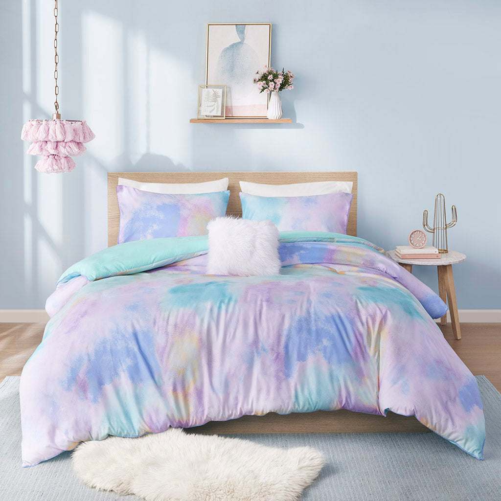 Twin/Twin XL Watercolor Tie Dye Printed Duvet Cover Set with Throw Pillow