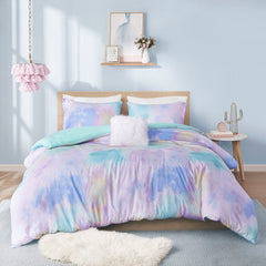 Twin/Twin XL Watercolor Tie Dye Printed Duvet Cover Set with Throw Pillow