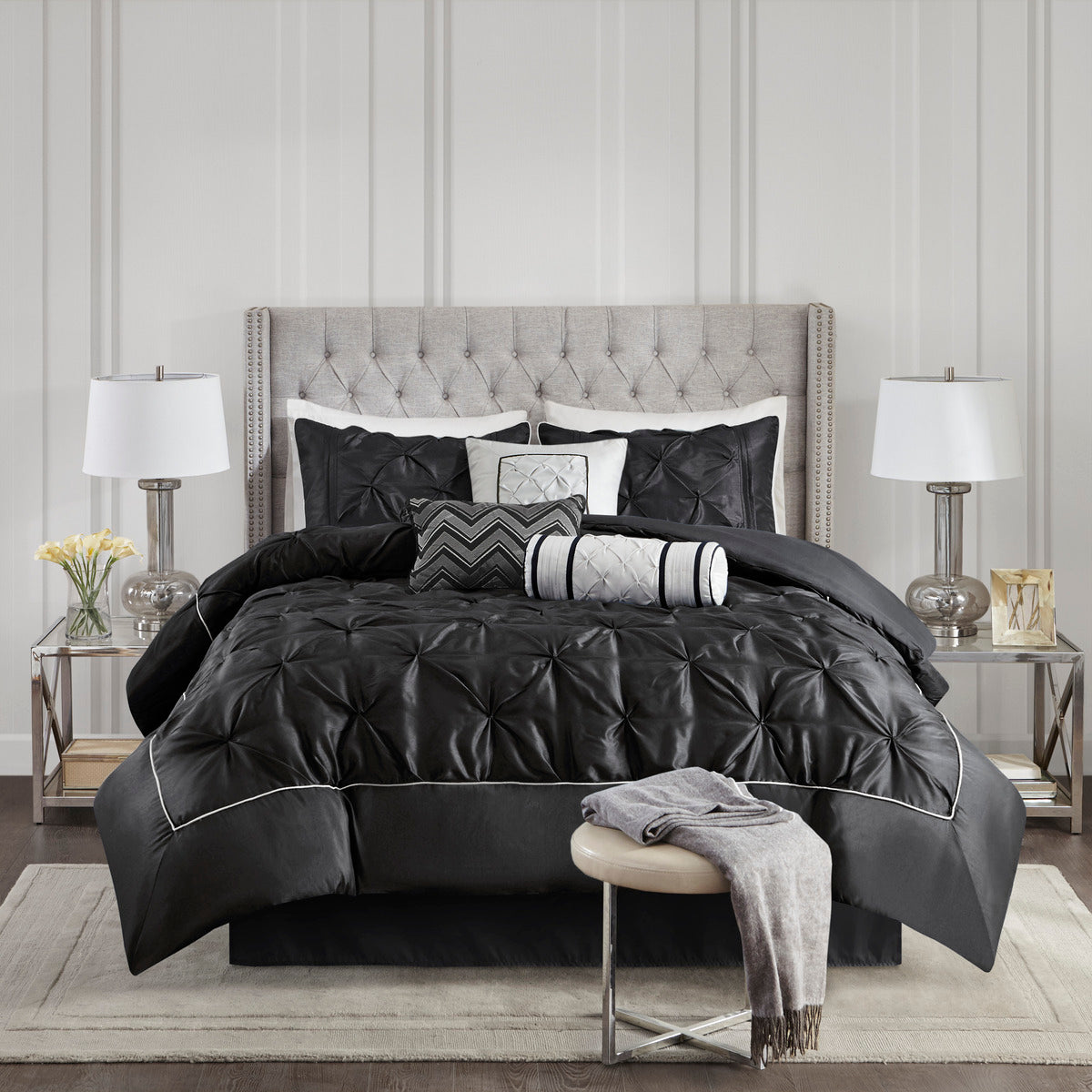 7 Piece Tufted Comforter Set Black Cal King