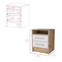 Nightstand Cartiz, Two Drawers, White / Light Oak Finish