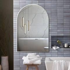 24x36 Inch Silver Metal Framed Arched Bathrrom Mirror for Wall.(W2203134098)