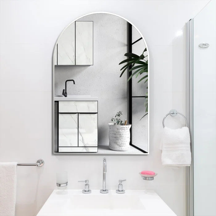 24x36 Inch Silver Metal Framed Arched Bathrrom Mirror for Wall.(W2203134098)