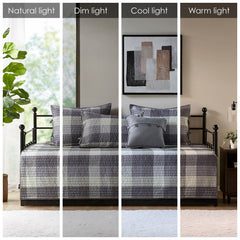 6 Piece Reversible Plaid Daybed Cover Set Grey Daybed