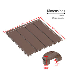 Plastic Interlocking Deck Tiles,44 Pack Patio Deck Tiles,12"x12" Square Waterproof Outdoor All Weather Use, Patio Decking Tiles for Poolside Balcony Backyard, Brown