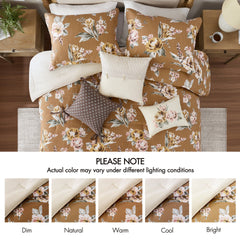 7-Piece Cal King Vintage Floral Comforter Set, Terracotta