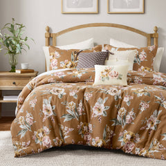 7-Piece Cal King Vintage Floral Comforter Set, Terracotta
