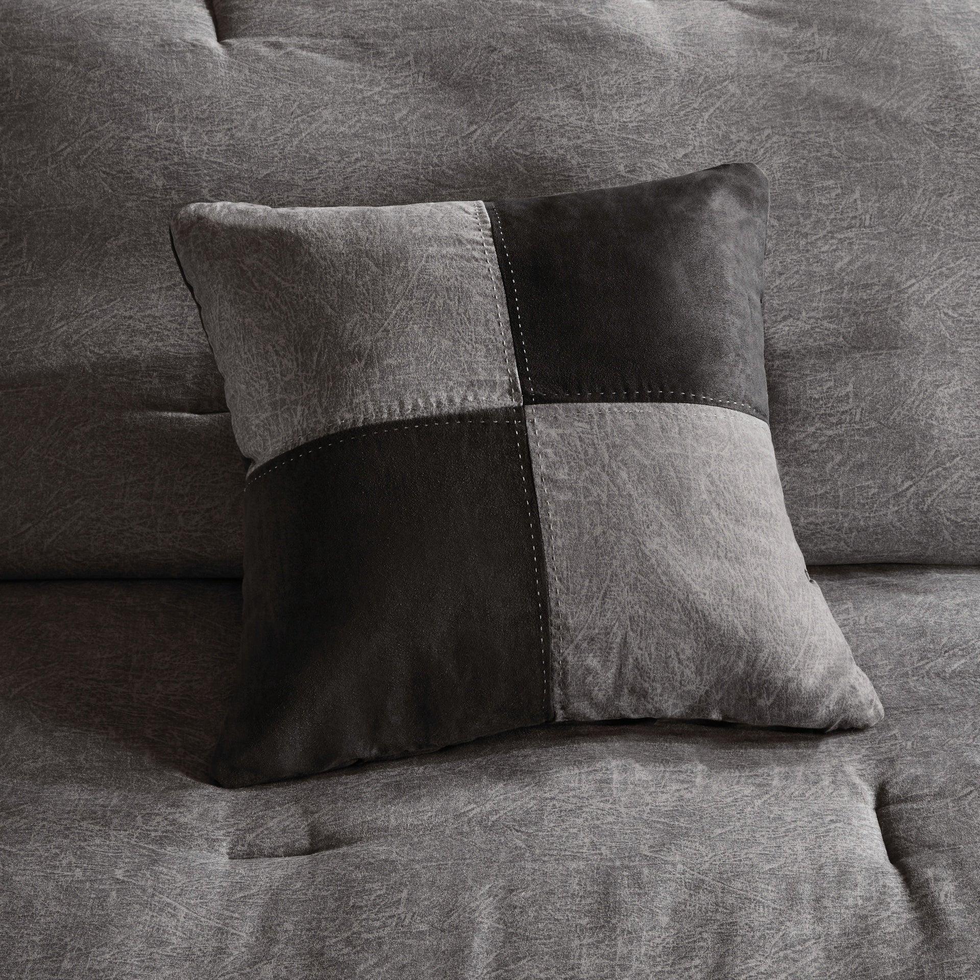 7 Piece Faux Suede Comforter Set Grey Queen