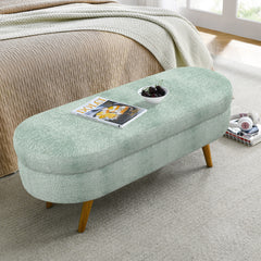Ottoman Oval Storage Bench,Rubber Wood Legs, Gray (43.5"x16"x16") Cyan
