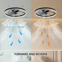 24" Decorative LED Ceiling Fan Light – Modern Flush Mount with Acrylic Ring, Hidden Blades, Remote Control, and Dimmable Light for Stylish Homes (Black)