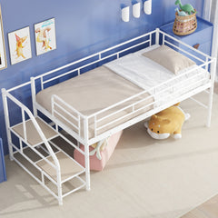 Mid Loft Bed with Storage stairs, Twin, White