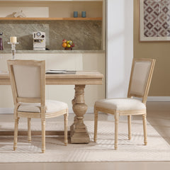 French Country Dining Chairs Set of 2, Upholstered  Chairs with  T-shaped Back, Wire drawing and carving techniques ,Disassemblable ,  for Living Room, Kitchen , Restaurant Use, Beige