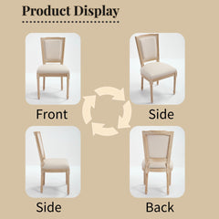 French Country Dining Chairs Set of 2, Upholstered  Chairs with  T-shaped Back, Wire drawing and carving techniques ,Disassemblable ,  for Living Room, Kitchen , Restaurant Use, Beige