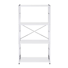 White and Chrome 4-Tier Rectangular Bookshelf