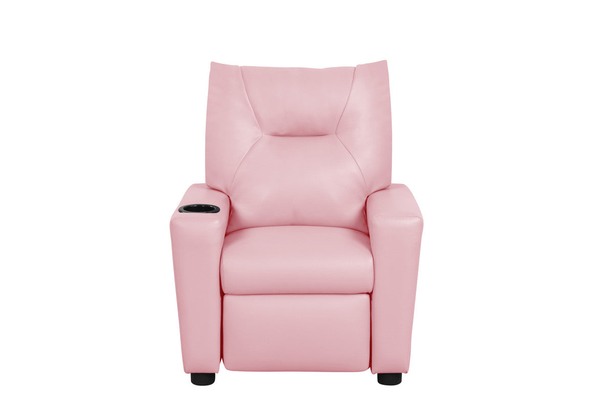 Evelyne 23"W Pink PU Leather Kids Recliner Chair with Cupholder