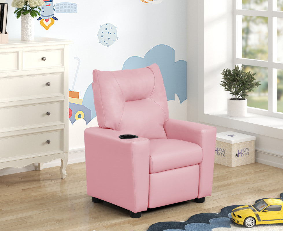Evelyne 23"W Pink PU Leather Kids Recliner Chair with Cupholder