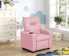Evelyne 23"W Pink PU Leather Kids Recliner Chair with Cupholder