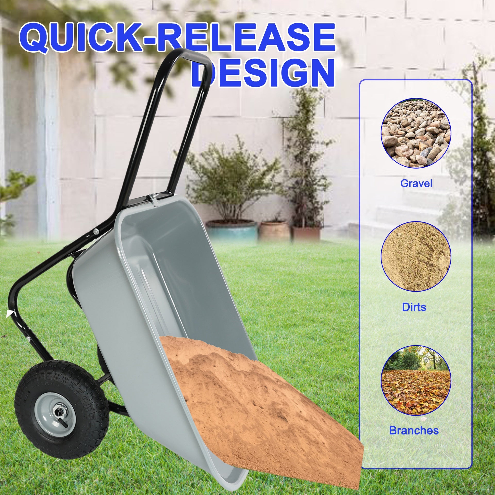 Two-wheeled cart, garden cart, 10-inch pneumatic wheels(gray)