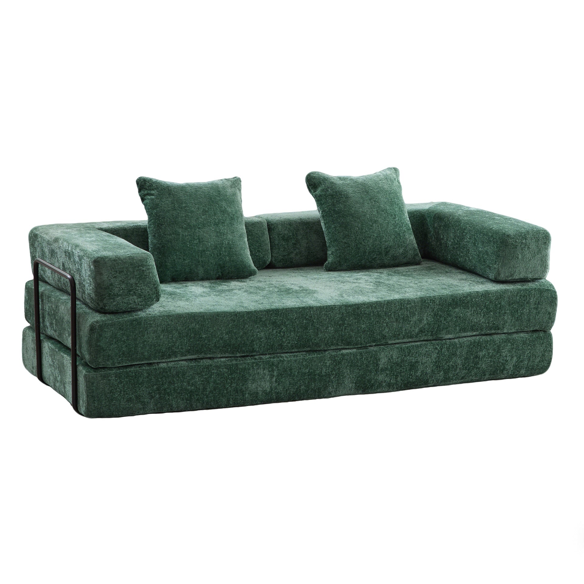 Floor Couch,Compression Sofa,Convertible Floor Sofa Bed-with Pillow Back Support Armrest,Comfy Futon Couch Lounge Sleeper Bed,Chenille fabric,for Living Room Bedroom (dark green)