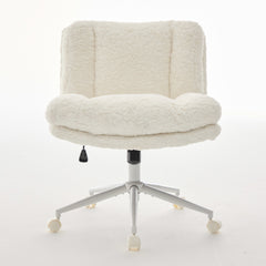 W26.4 inch  Wider Seat Office Chair,Artificial rabbit hair Home Office Chair with Metal Base,Adjustable Desk Chair Swivel Office Chair,Vanity Chair(Cream)