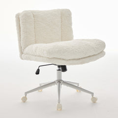 W26.4 inch  Wider Seat Office Chair,Artificial rabbit hair Home Office Chair with Metal Base,Adjustable Desk Chair Swivel Office Chair,Vanity Chair(Cream)