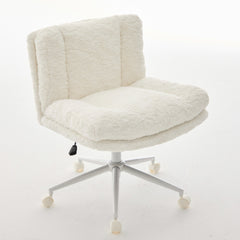 W26.4 inch  Wider Seat Office Chair,Artificial rabbit hair Home Office Chair with Metal Base,Adjustable Desk Chair Swivel Office Chair,Vanity Chair(Cream)