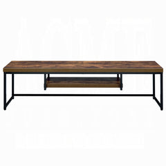Industrial Style TV Stand Black Metal Frame Living Room Furniture 1pc Wooden Top Weathered Oak Finish Shelf