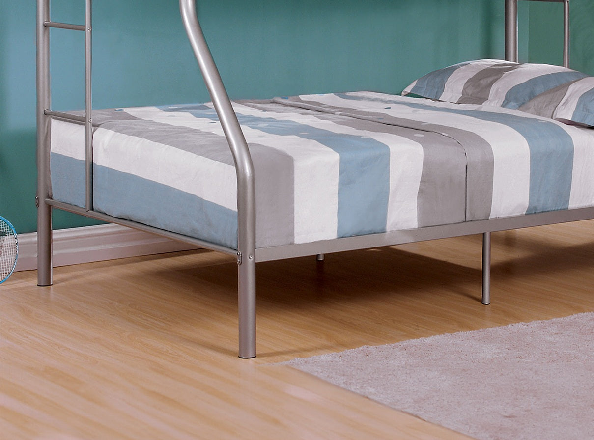 Twin Over Full Metal Bunk Bed Contemporary Style With Angled Ladder, Silver