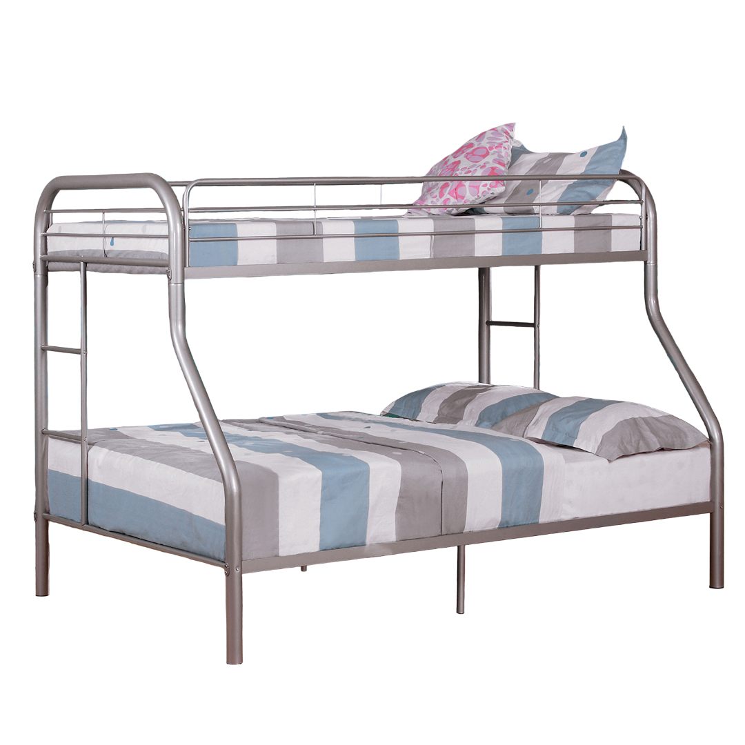 Twin Over Full Metal Bunk Bed Contemporary Style With Angled Ladder, Silver
