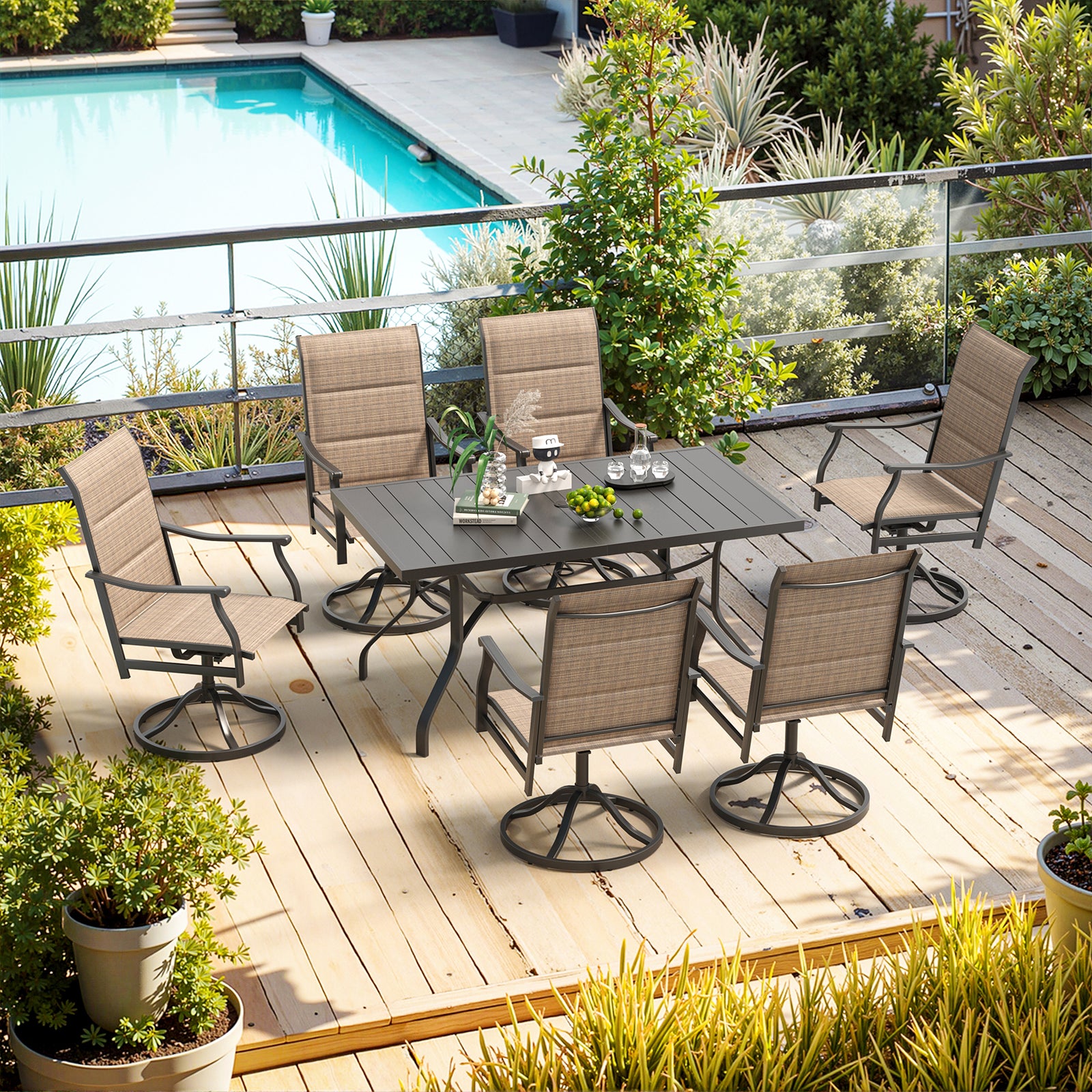 Patio Dining Chairs Set of 2, Swivel Outdoor Patio Chair with Paded Textilene Fabric, All Weather Outdoor Seats Ergonomic Comfort, Perfect Seats for Backyard, Balcony, and Garden