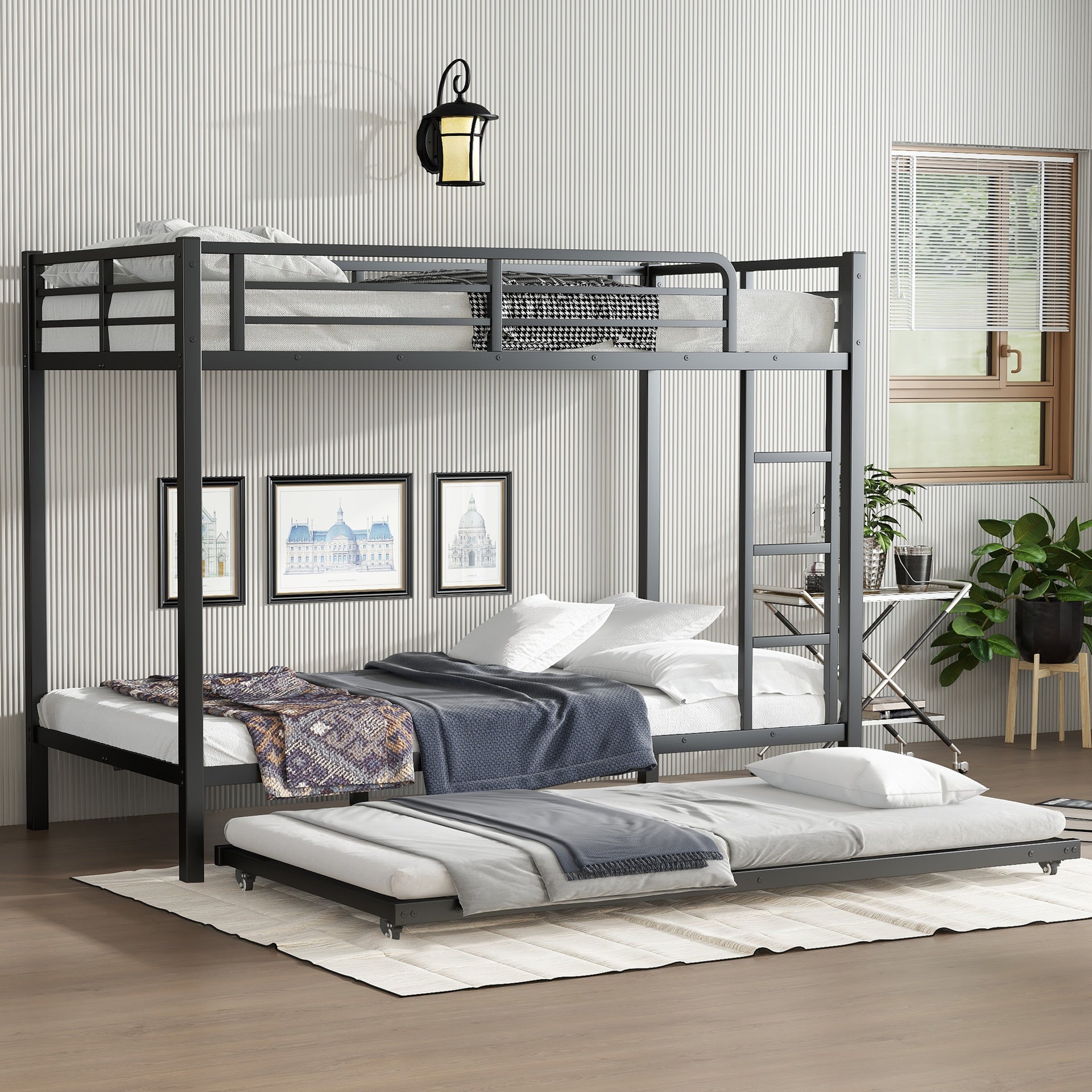 Twin XL over Twin XL Metal Bunk Bed with Twin Size Trundle, Black