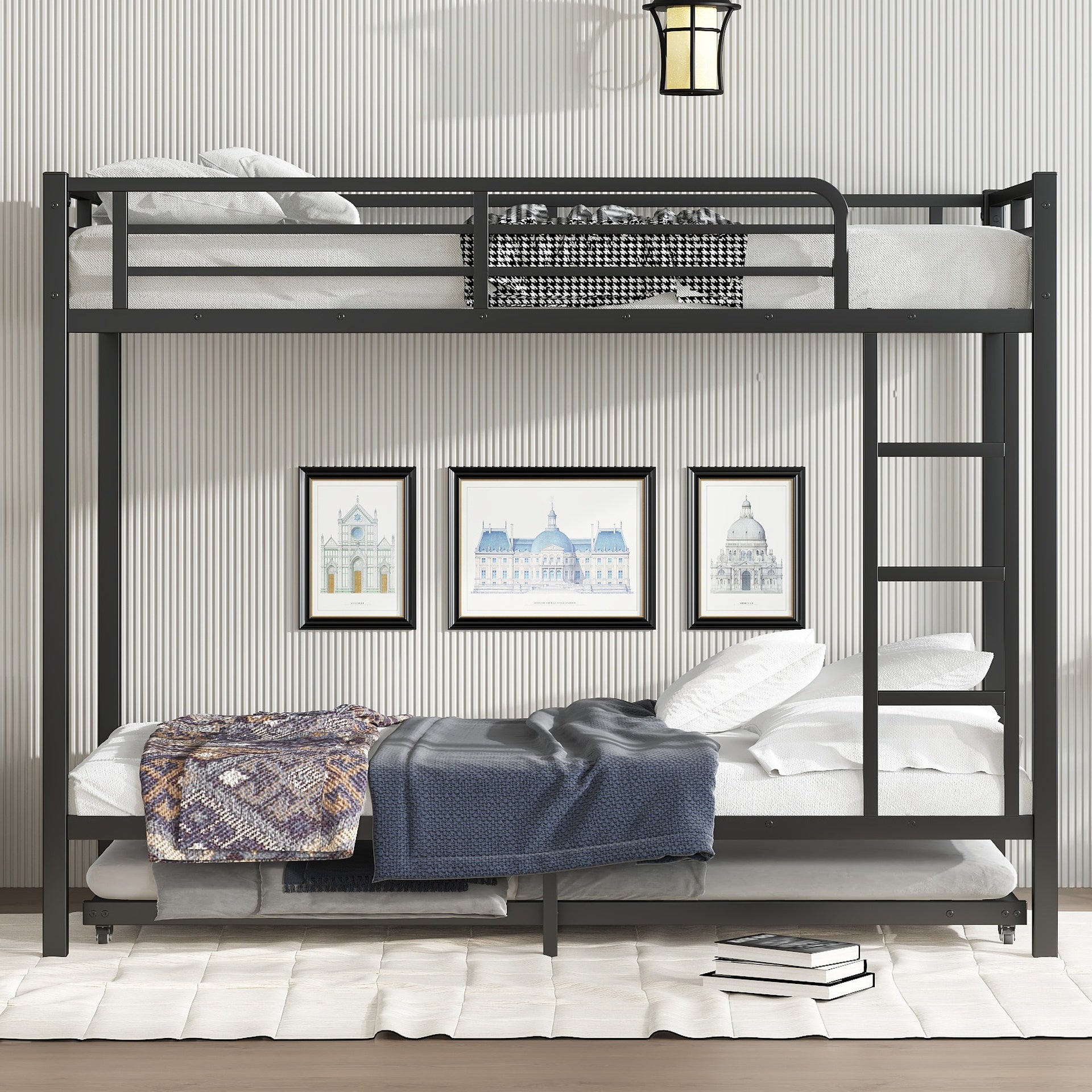 Twin XL over Twin XL Metal Bunk Bed with Twin Size Trundle, Black