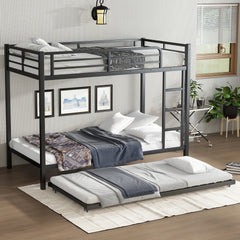 Twin XL over Twin XL Metal Bunk Bed with Twin Size Trundle, Black