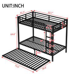 Twin XL over Twin XL Metal Bunk Bed with Twin Size Trundle, Black