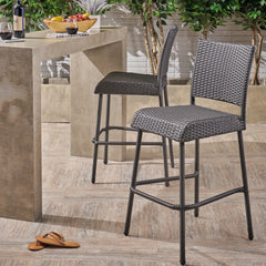 29" Outdoors PE Rattan Armless Barstools, Set of 2, Grey