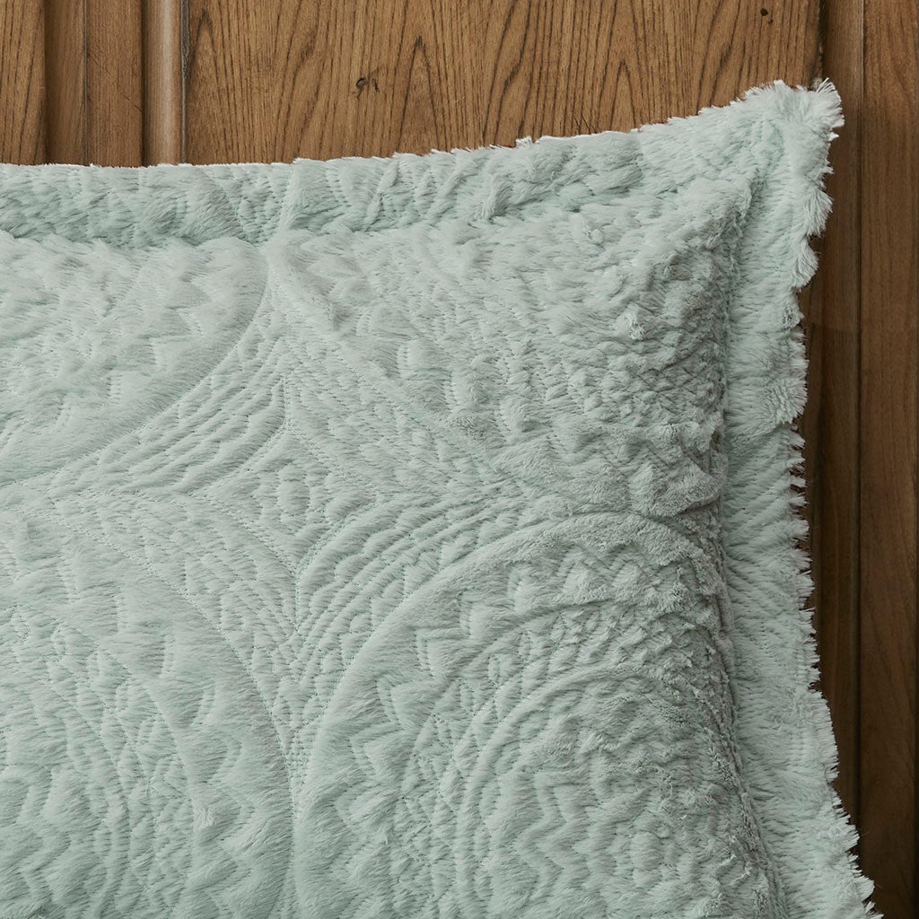Full/Queen Embroidered Medallion Faux Fur Ultra Plush Comforter Mini Set