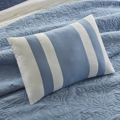 7-Piece Full/Queen 7 Piece Quilt Set with Euro Shams and Throw Pillows,Navy