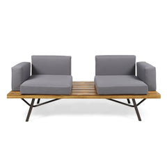 Outdoor Acacia Wood 2 Seater Sofa with Metal Legs for Garden Patio