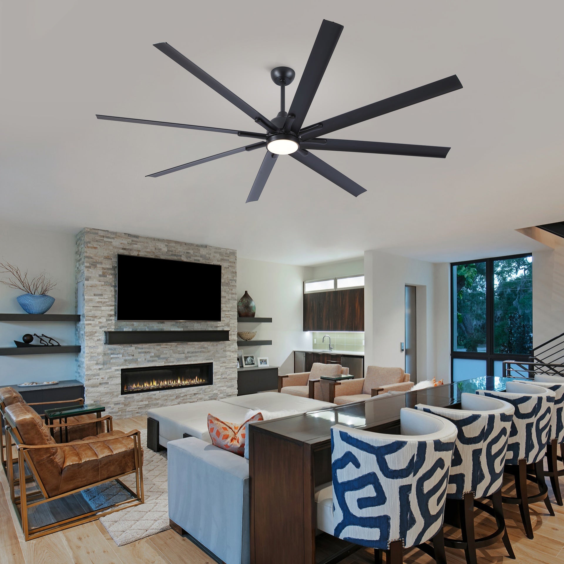84 In Super Large Black Ceiling Fan with Remote Control 8 Blades