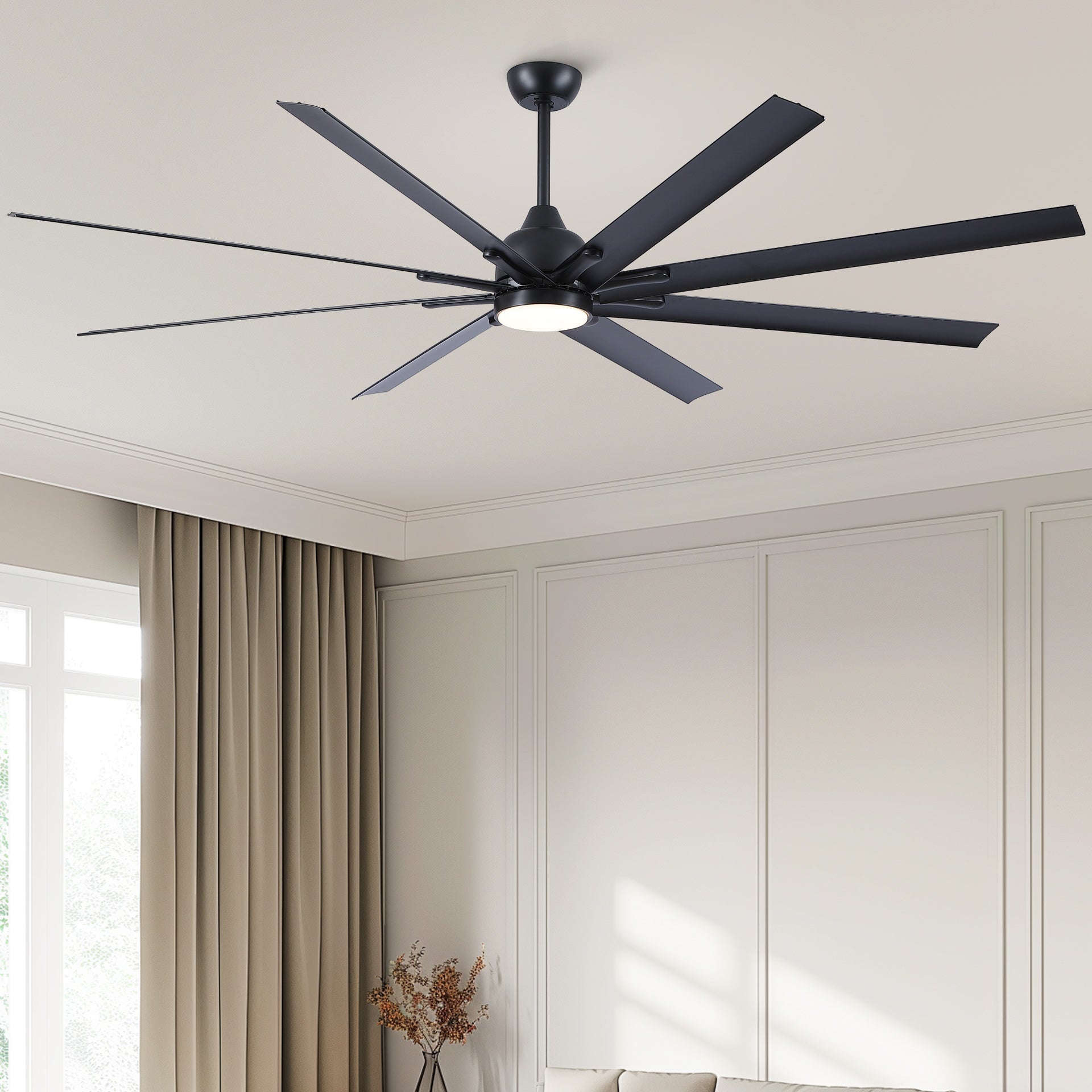 84 In Super Large Black Ceiling Fan with Remote Control 8 Blades
