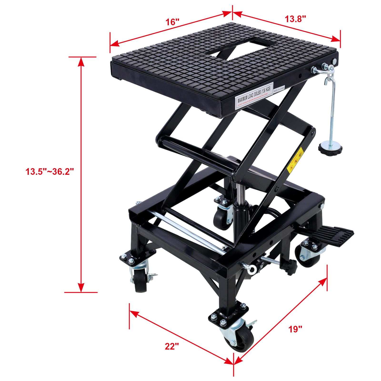 300 lbs Hydraulic Motorcycle Scissor Jack Lift Foot Step Wheels for Small Dirt Bikes,black color