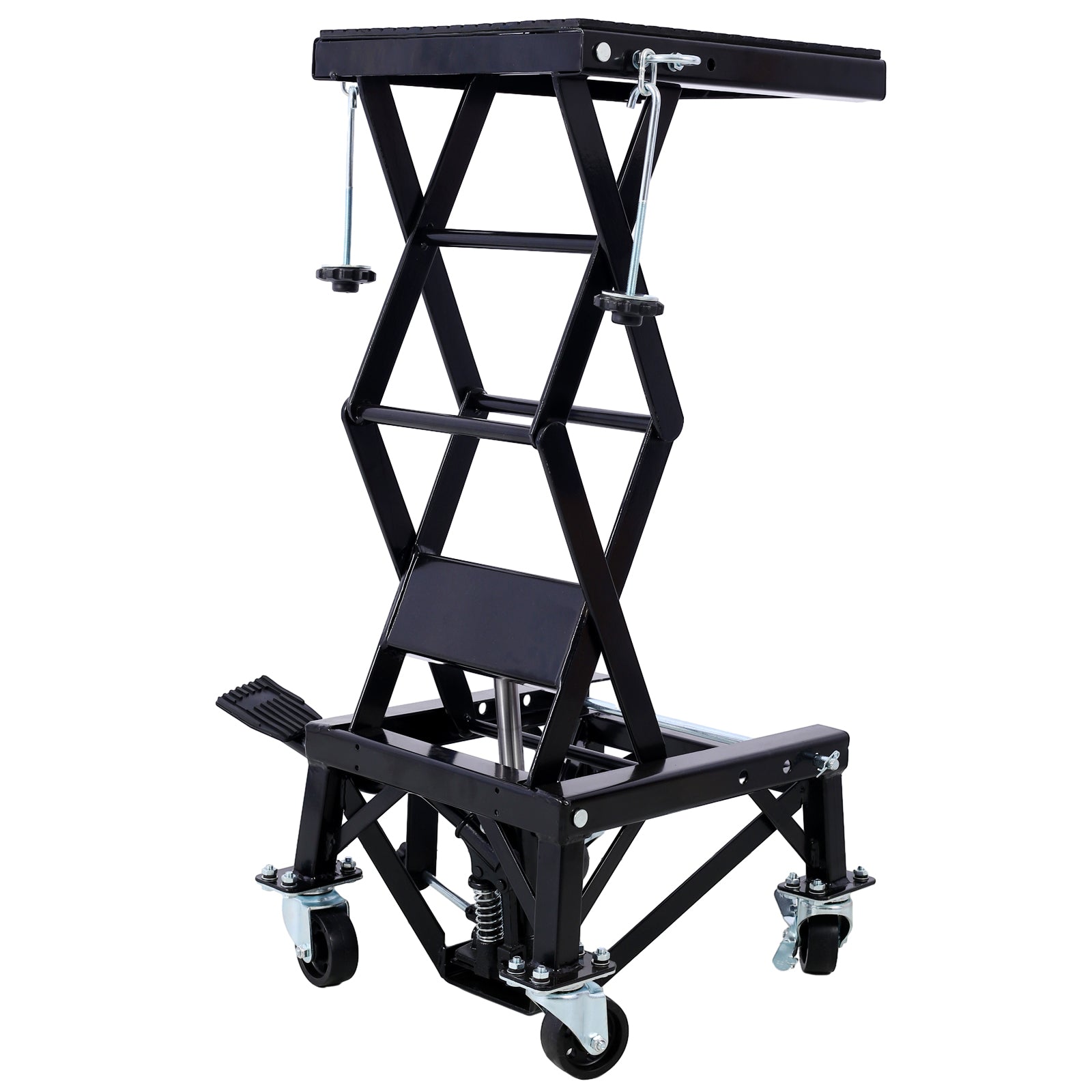300 lbs Hydraulic Motorcycle Scissor Jack Lift Foot Step Wheels for Small Dirt Bikes,black color