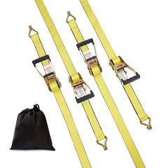 Ratchet Tie Down Straps (4PK), 10000 lb Break Strength, Double J Hook Includes 4 Premium 2" x 27' Rachet Tie Downs with Padded Handles, for Moving Securing Cargo, Appliances, Lawn Equipment