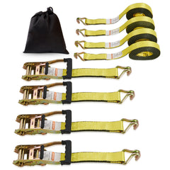 Ratchet Tie Down Straps (4PK), 10000 lb Break Strength, Double J Hook Includes 4 Premium 2" x 27' Rachet Tie Downs with Padded Handles, for Moving Securing Cargo, Appliances, Lawn Equipment