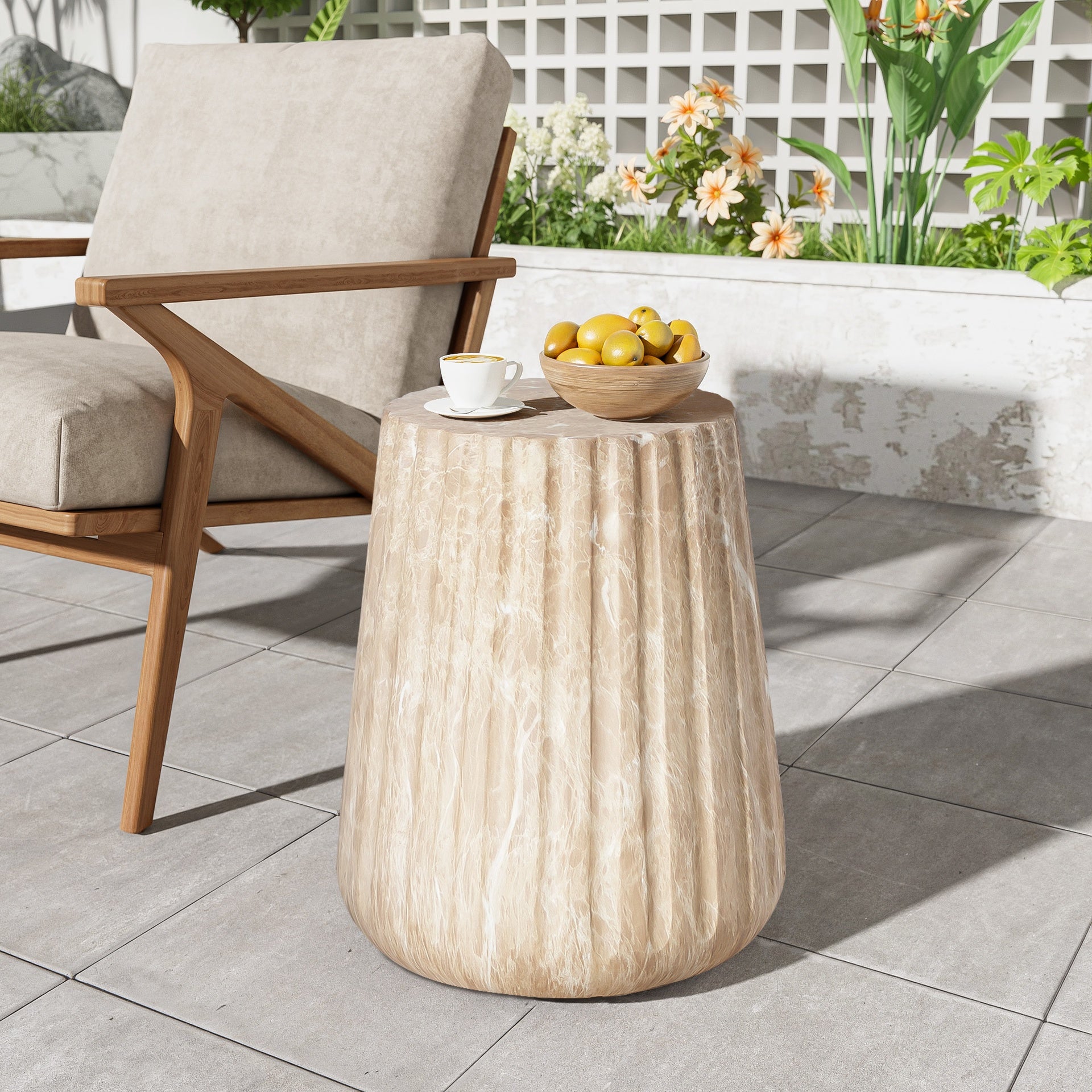 Outdoor Cleme Carved Side Table, Gold