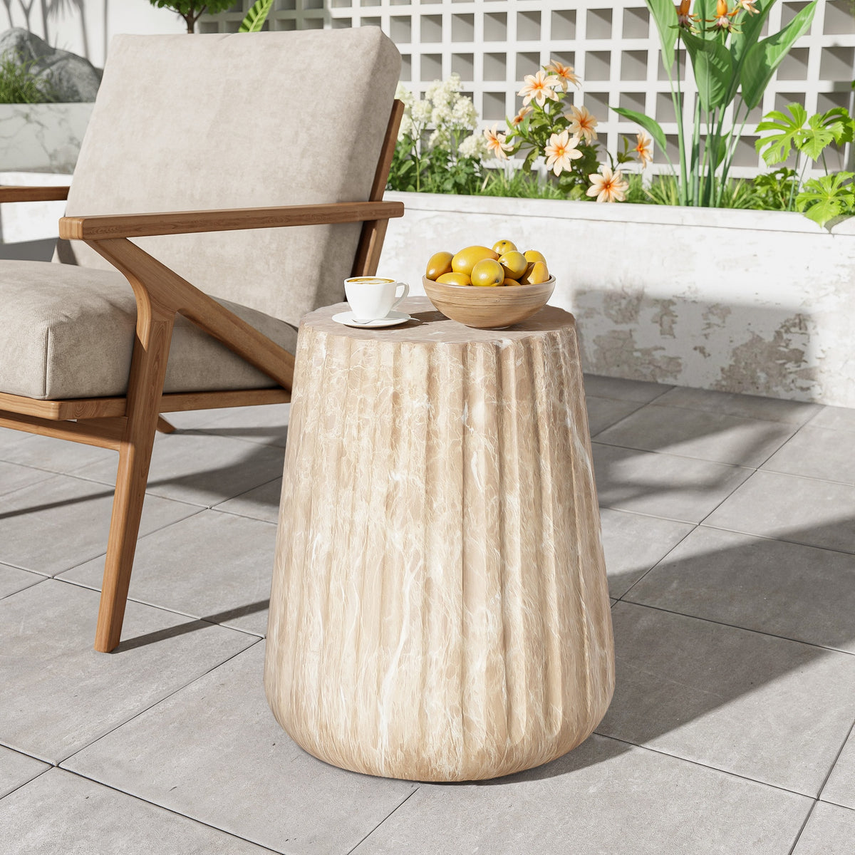 Outdoor Cleme Carved Side Table, Gold