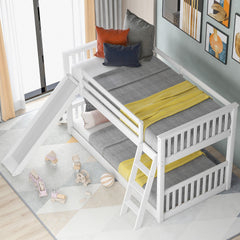 Twin over Twin Bunk Bed with Convertible Slide and Ladder, White(Old SKU: SM000213)