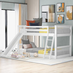 Twin over Twin Bunk Bed with Convertible Slide and Ladder, White(Old SKU: SM000213)