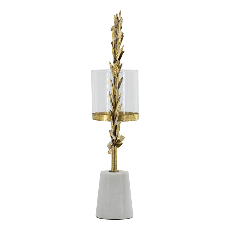14.2x3.5x19.7" Iron Floral Hurrican With Marble Base