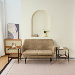 Set of 2 Rectangle End Table, Tempered Glass Tabletop with MDF layer, Modern Table for Living Room , Brown Glass